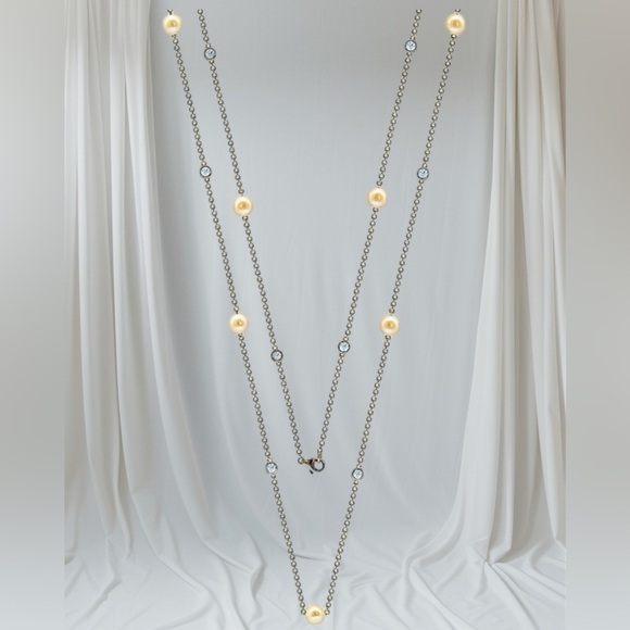 NWT Suzy Levian
Silver 3.90 ct. tw.Sapphire & 7-7.5mmPearl Station Necklace36” L - Picture 5 of 12